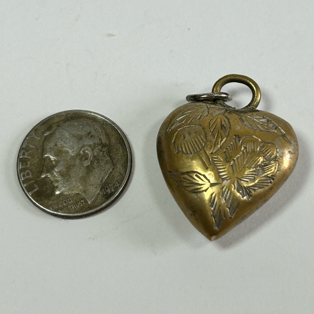 Vintage Solid Brass Reverse Etched Puffy Heavy Fl… - image 4